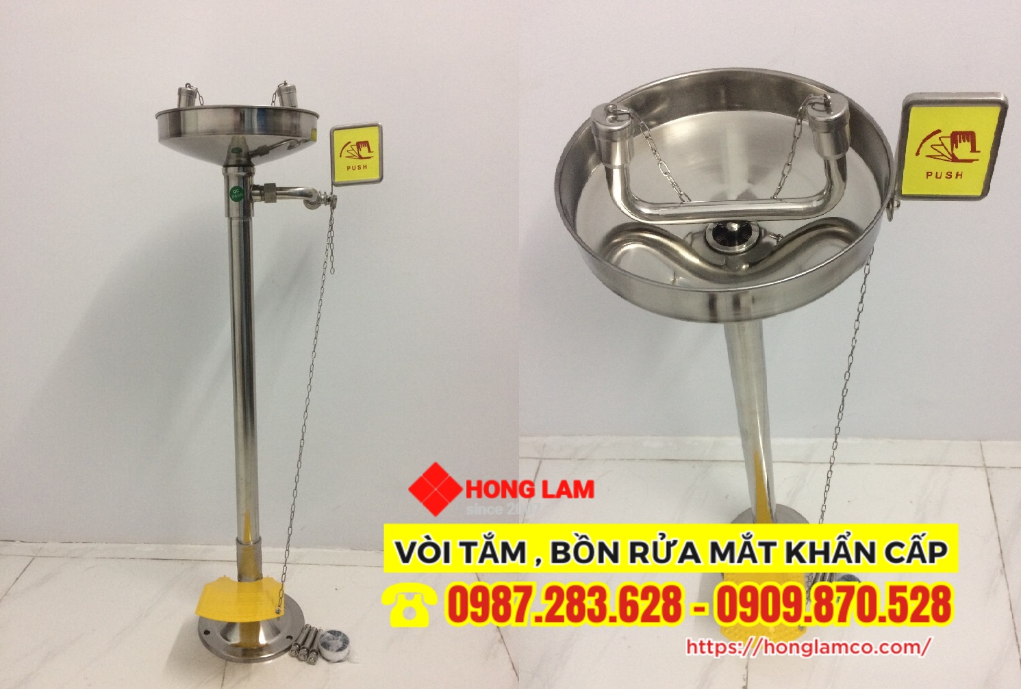 Bồn rửa mắt khẩn cấp EW407 gắn sàn - chính hãng Hồng Lam phân phối