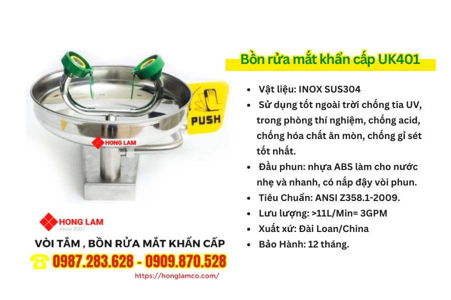 Bồn rửa mắt khẩn cấp UK401 inox