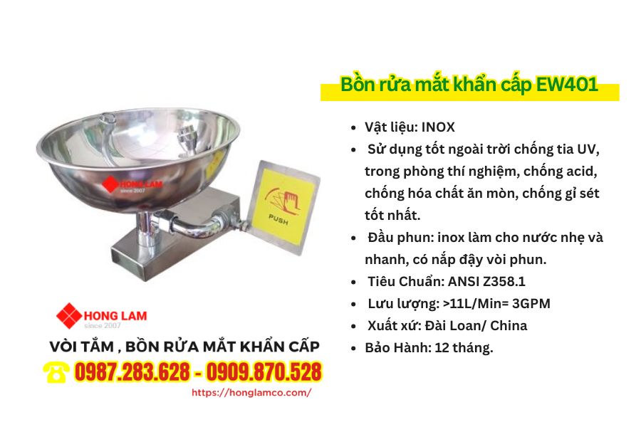 Top 4 bồn rửa mắt khẩn cấp giá tốt phân phối chính hãng tại Hồng Lam