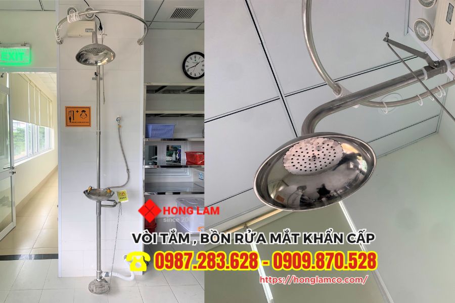 Cây tắm khẩn cấp kết hợp bồn rửa mắt – Giải pháp an toàn toàn thân cho người lao động